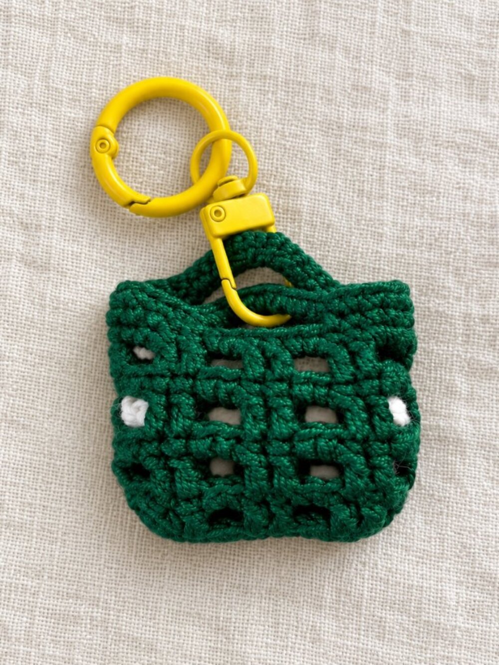 Keychain with Tiny Crochet Candy – Green & Yellow